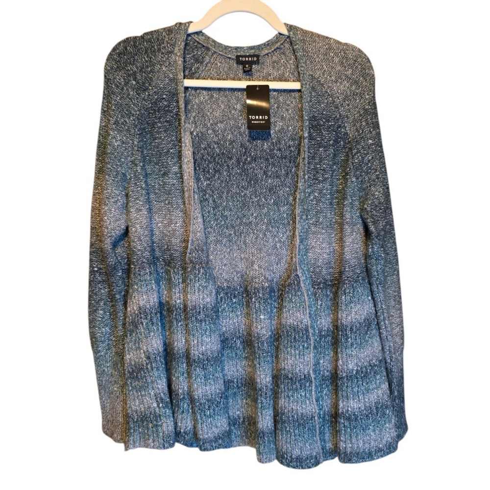 NWT Women's TORRID Gray Teal Ombre Striped Open Cardigan 0X‎